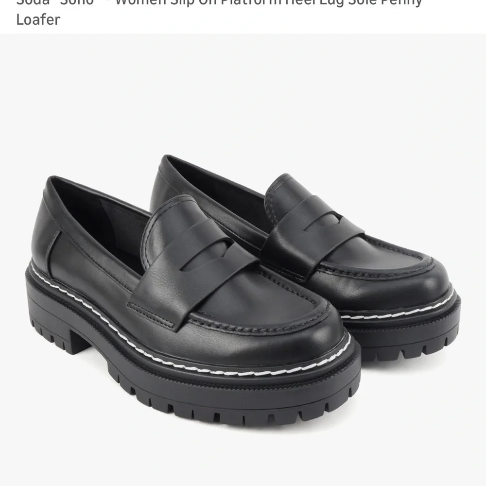 Soda Eurekas platform soho Women's Black Chunky slip on  Loafers